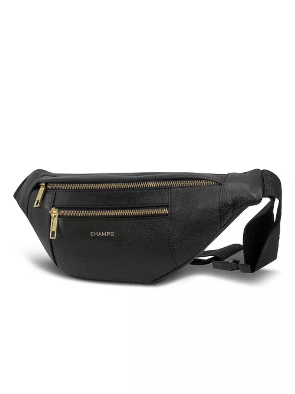 Champs Leather Waist-Pack Black Leather Belt Bag with Gold Hardware, leather bag